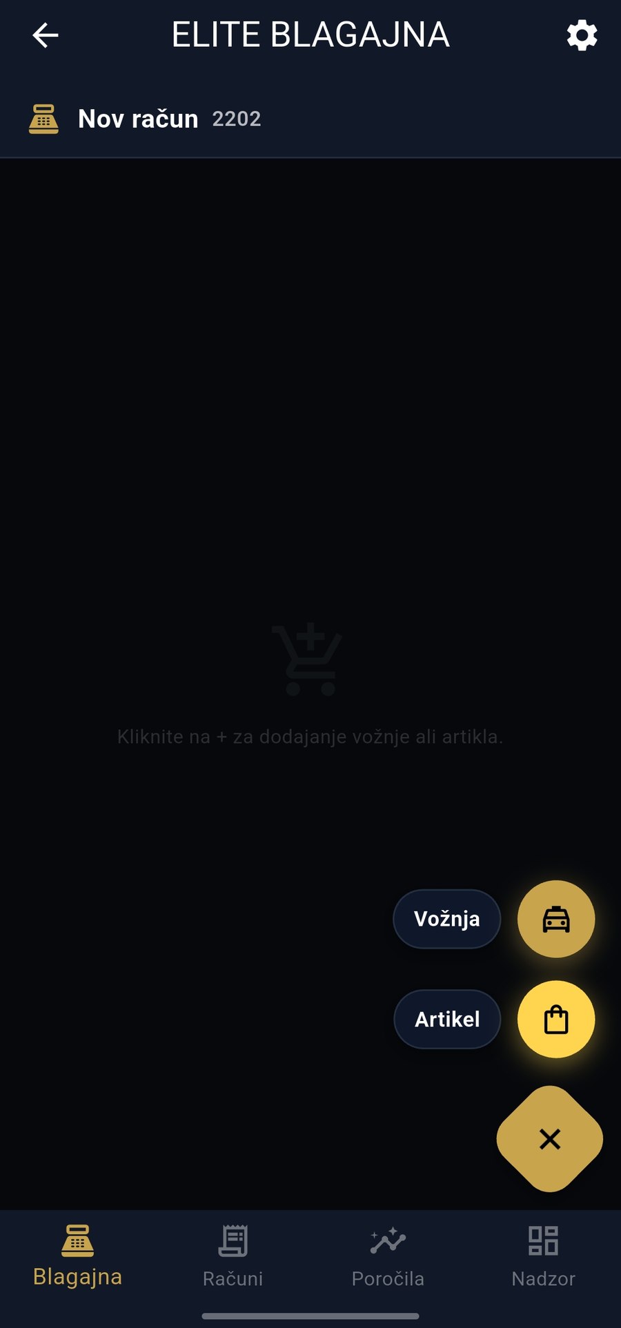 Izbira med vožnjo in artiklom