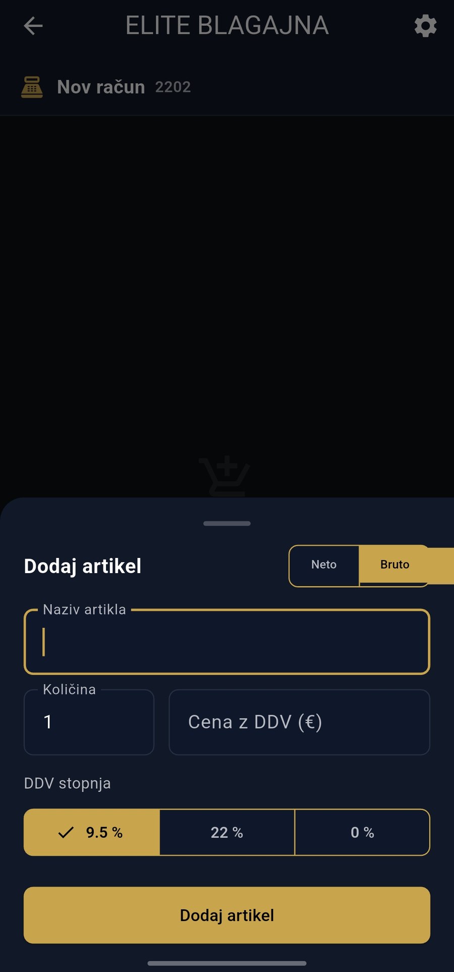 Obrazec za dodajanje artikla