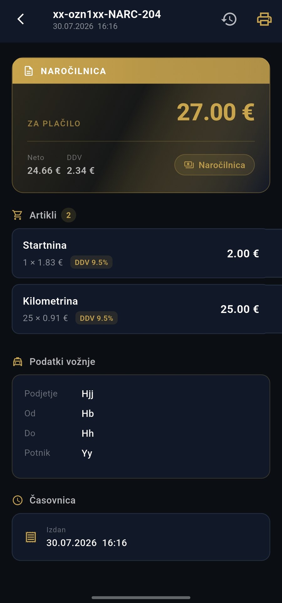 Podrobnosti računa