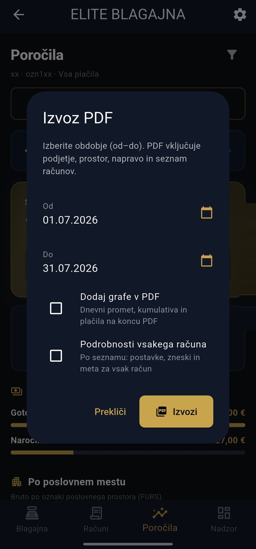 Izvoz poročila v PDF