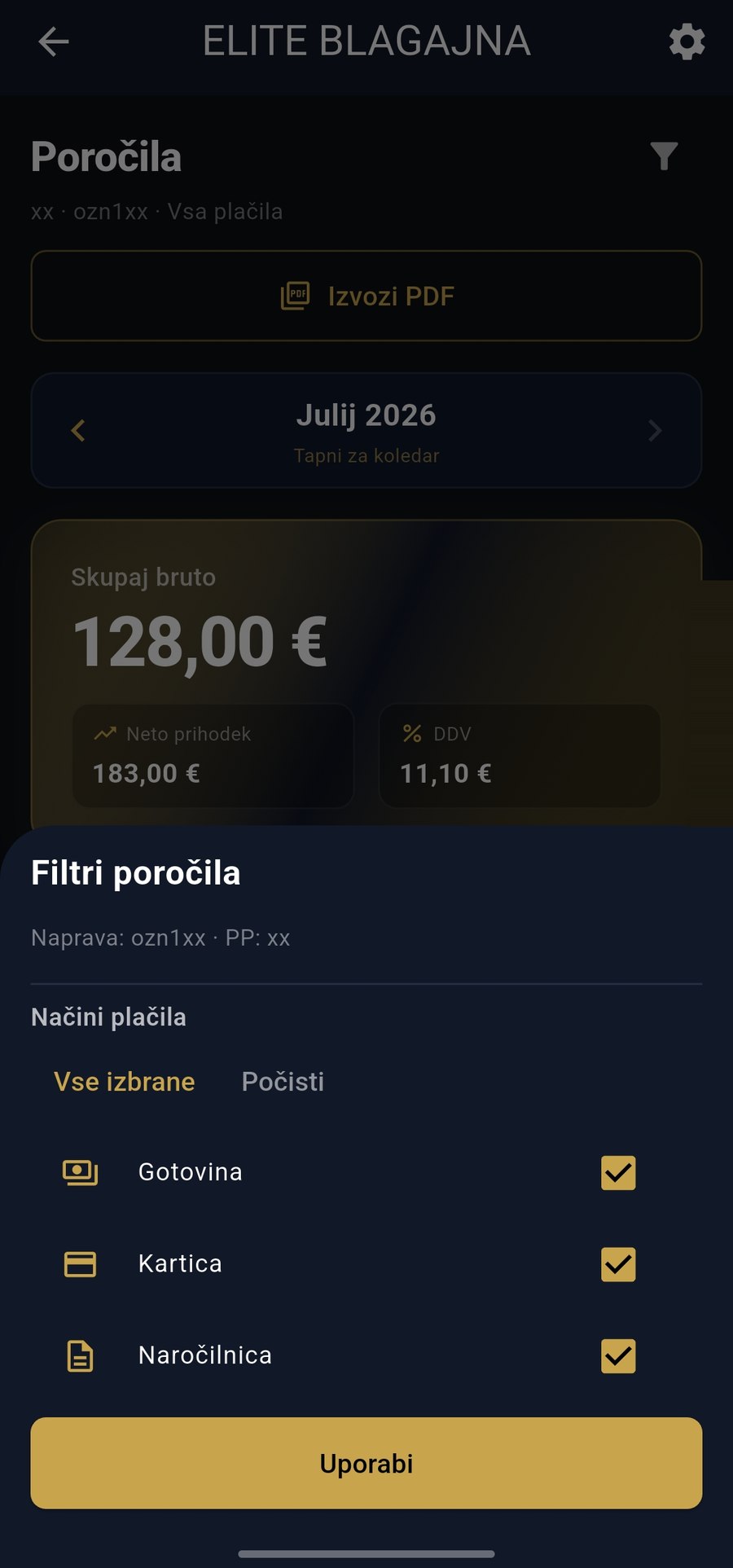 Filtri poročil