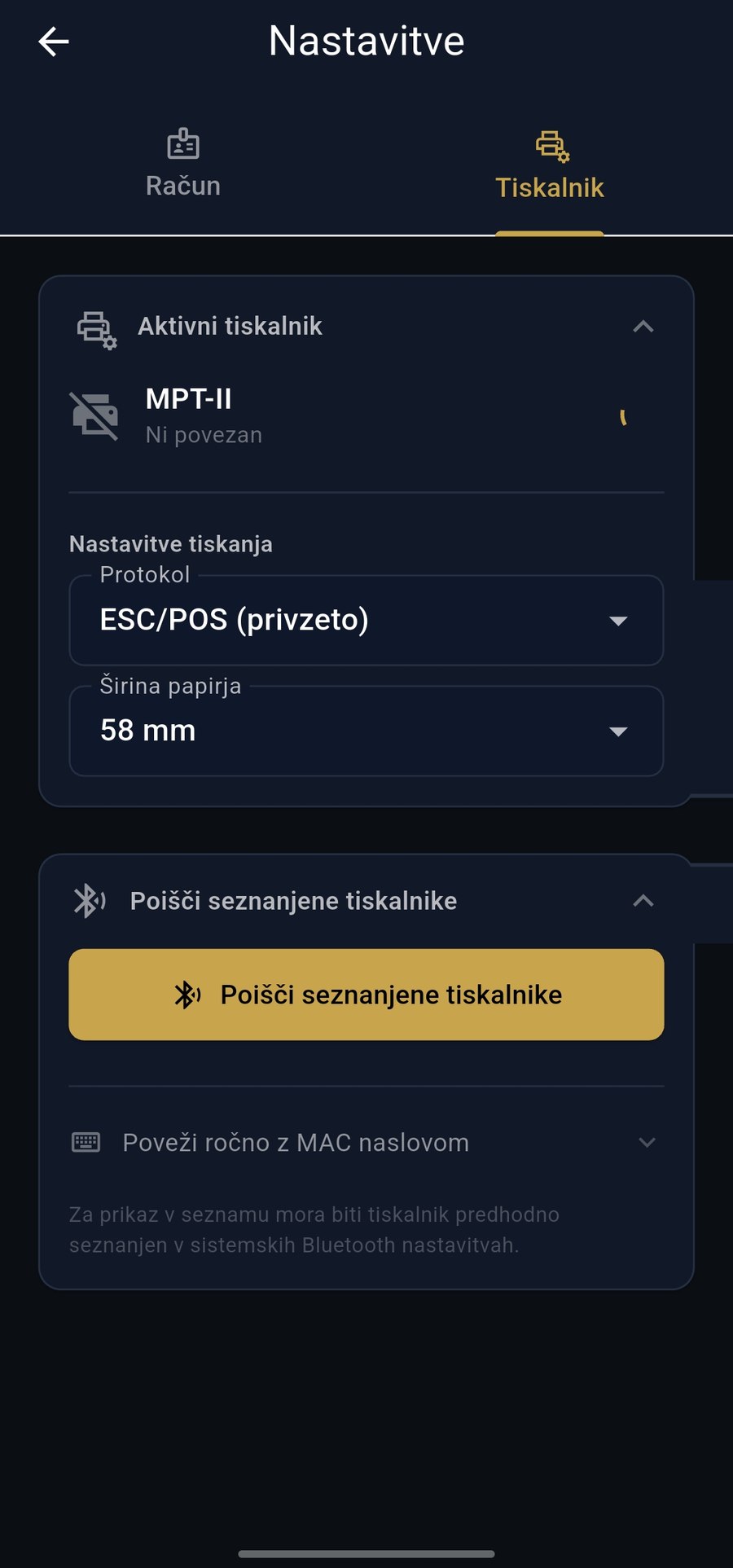 Nastavitve tiskalnika